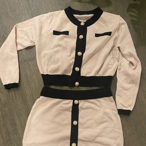 Two piece knit skirt set - pink/black - sz S